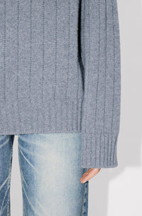 Ribbed and embroidered oversized jumper in wool - Middle Grey
