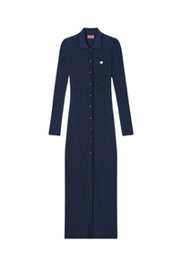 Robe cardigan longue côtelée - Blue Black