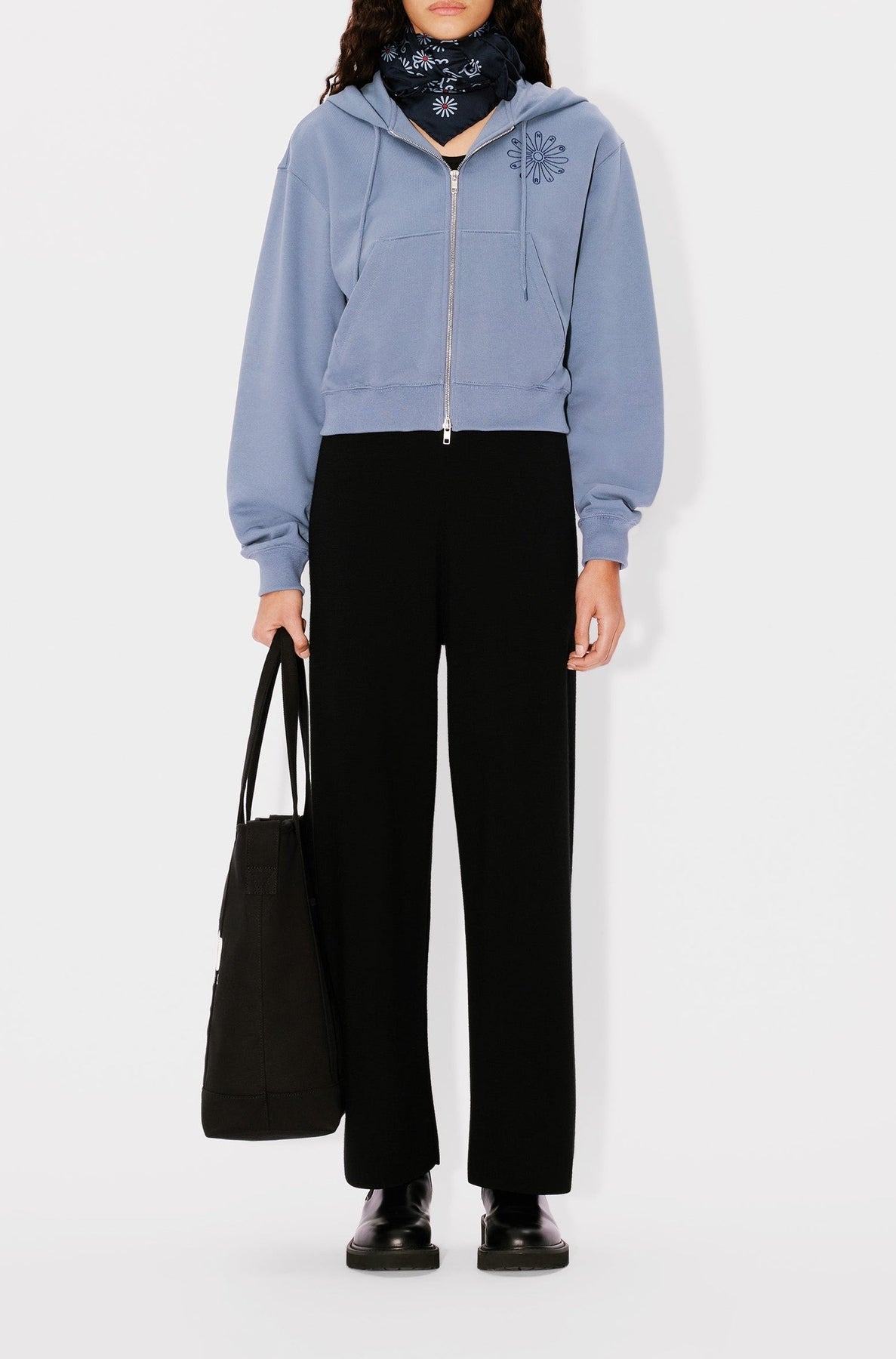 Kenzo Marguerite embroidered short hooded sweatshirt - Blue