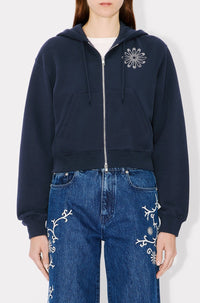 Kenzo Marguerite embroidered short hooded sweatshirt - Blue Black