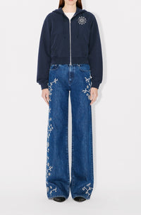 Kenzo Marguerite embroidered short hooded sweatshirt - Blue Black