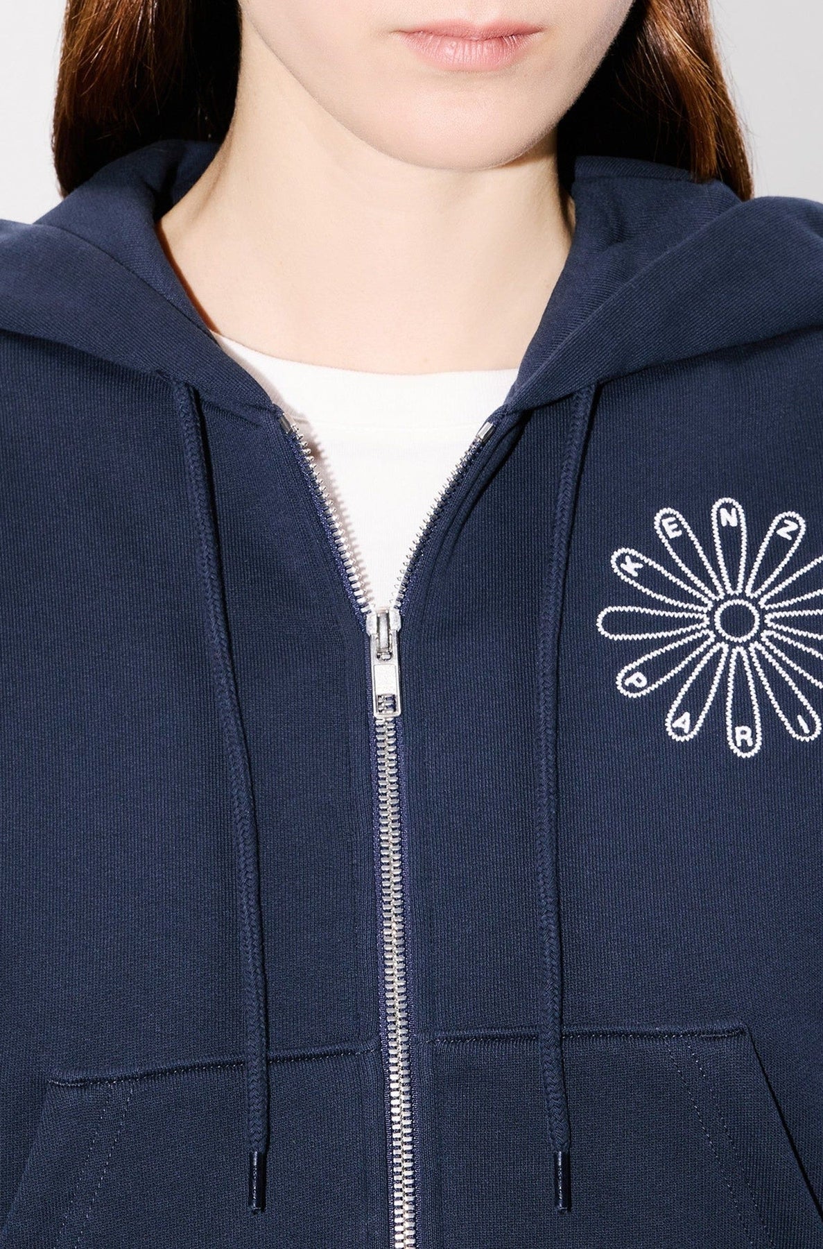 Kenzo Marguerite embroidered short hooded sweatshirt - Blue Black