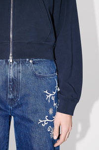 Kenzo Marguerite embroidered short hooded sweatshirt - Blue Black