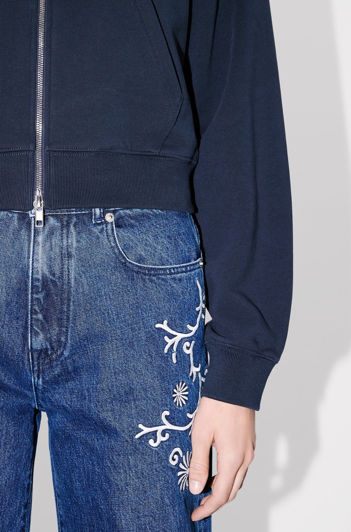 Kenzo Marguerite embroidered short hooded sweatshirt - Blue Black
