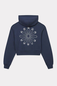 Kenzo Marguerite embroidered short hooded sweatshirt - Blue Black