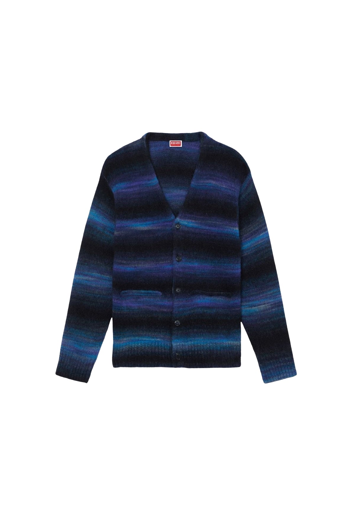 Cardigan brodé à rayures en laine - Blue Black