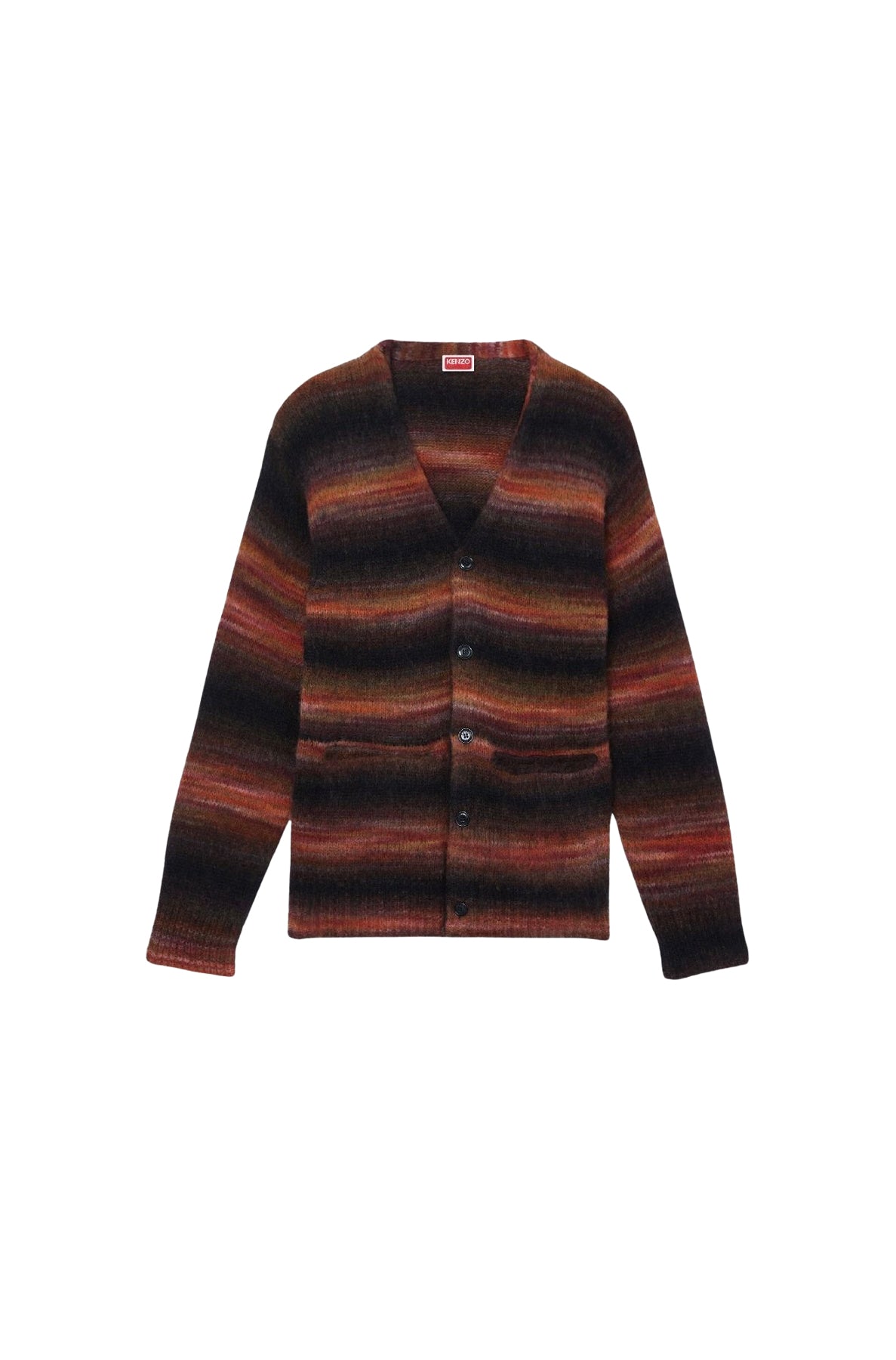 Cardigan brodé à rayures en laine - Black