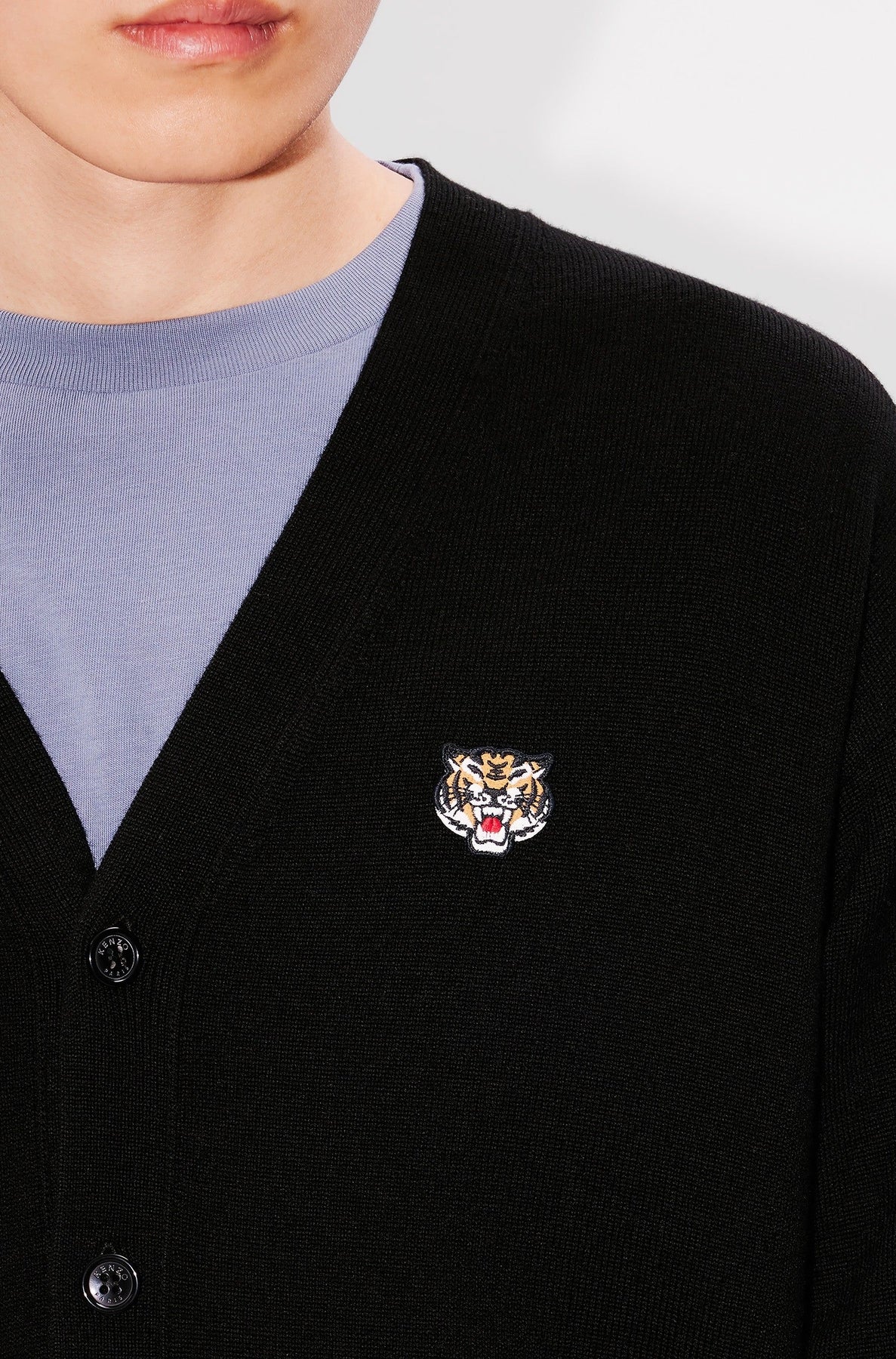 Cardigan brodé Lucky Tiger en laine - Black