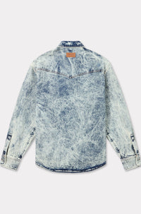 Chemise western en denim japonais - Stone Bleached Blue Denim