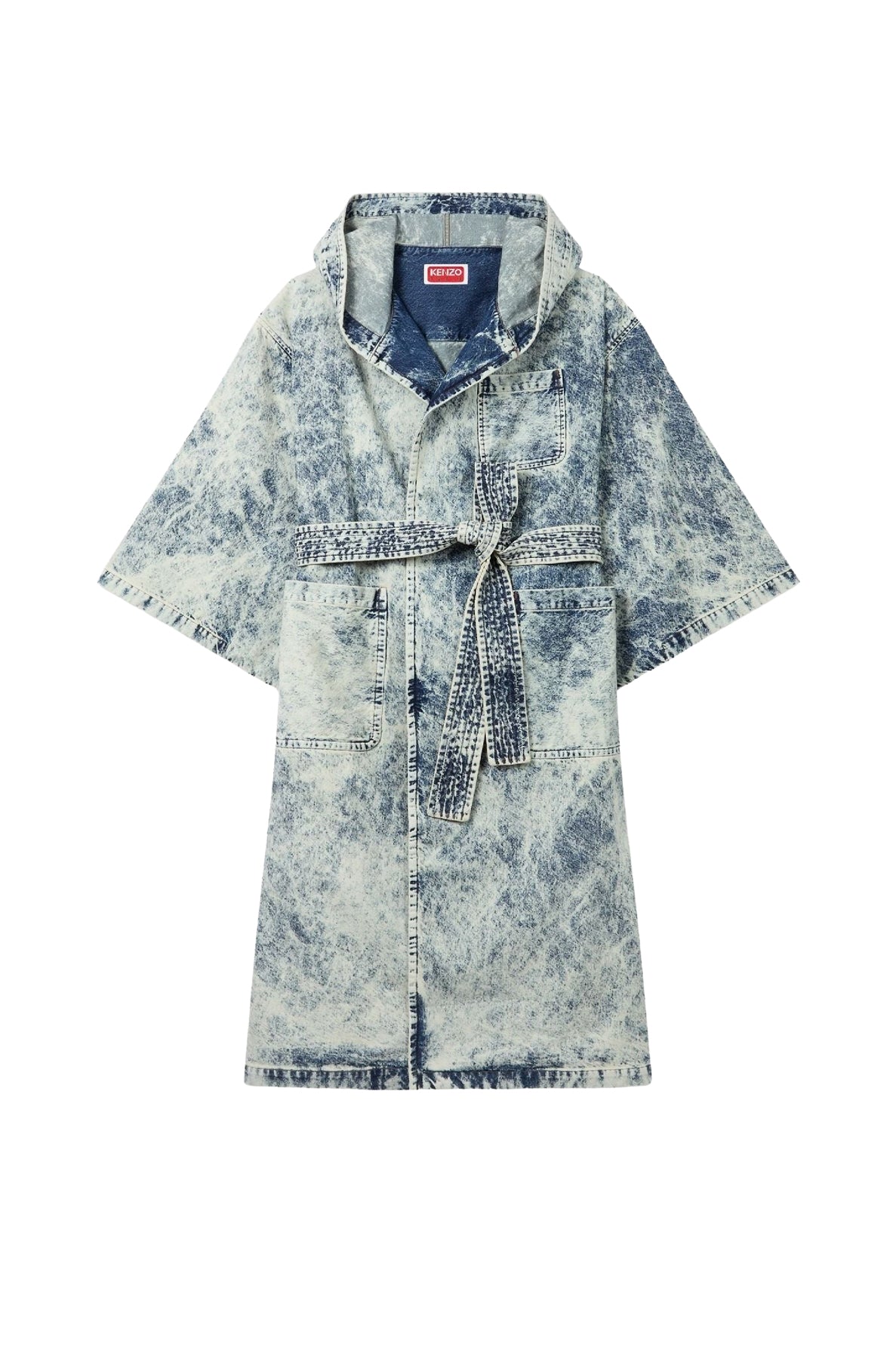 Oversized double-breasted coat in Japanese denim with kimono sleeves - Stone Bleached Blue Denim