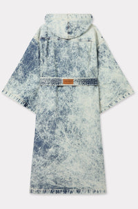 Oversized double-breasted coat in Japanese denim with kimono sleeves - Stone Bleached Blue Denim