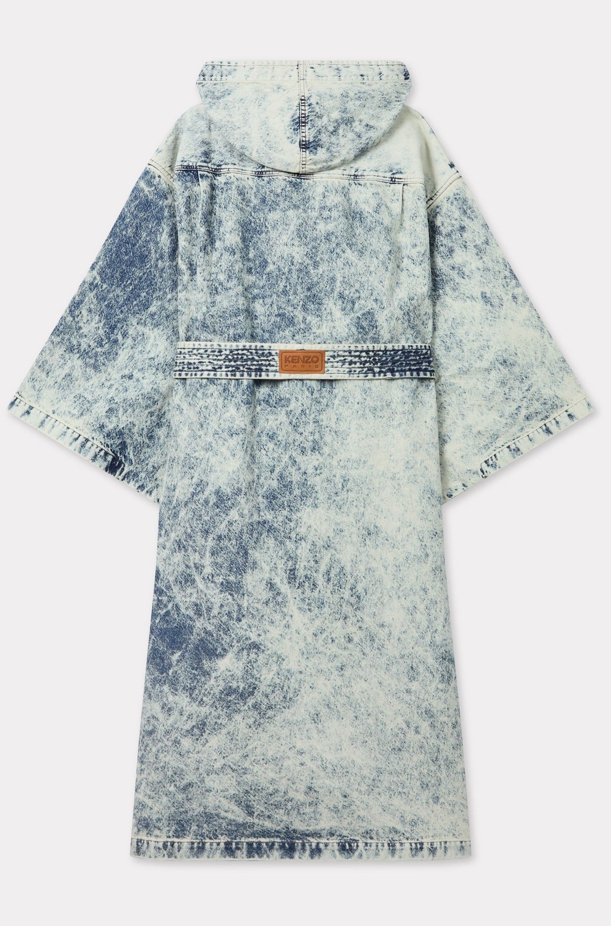 Oversized double-breasted coat in Japanese denim with kimono sleeves - Stone Bleached Blue Denim