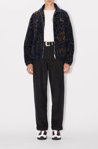 Pleated straight wool suit trousers - Blue Black