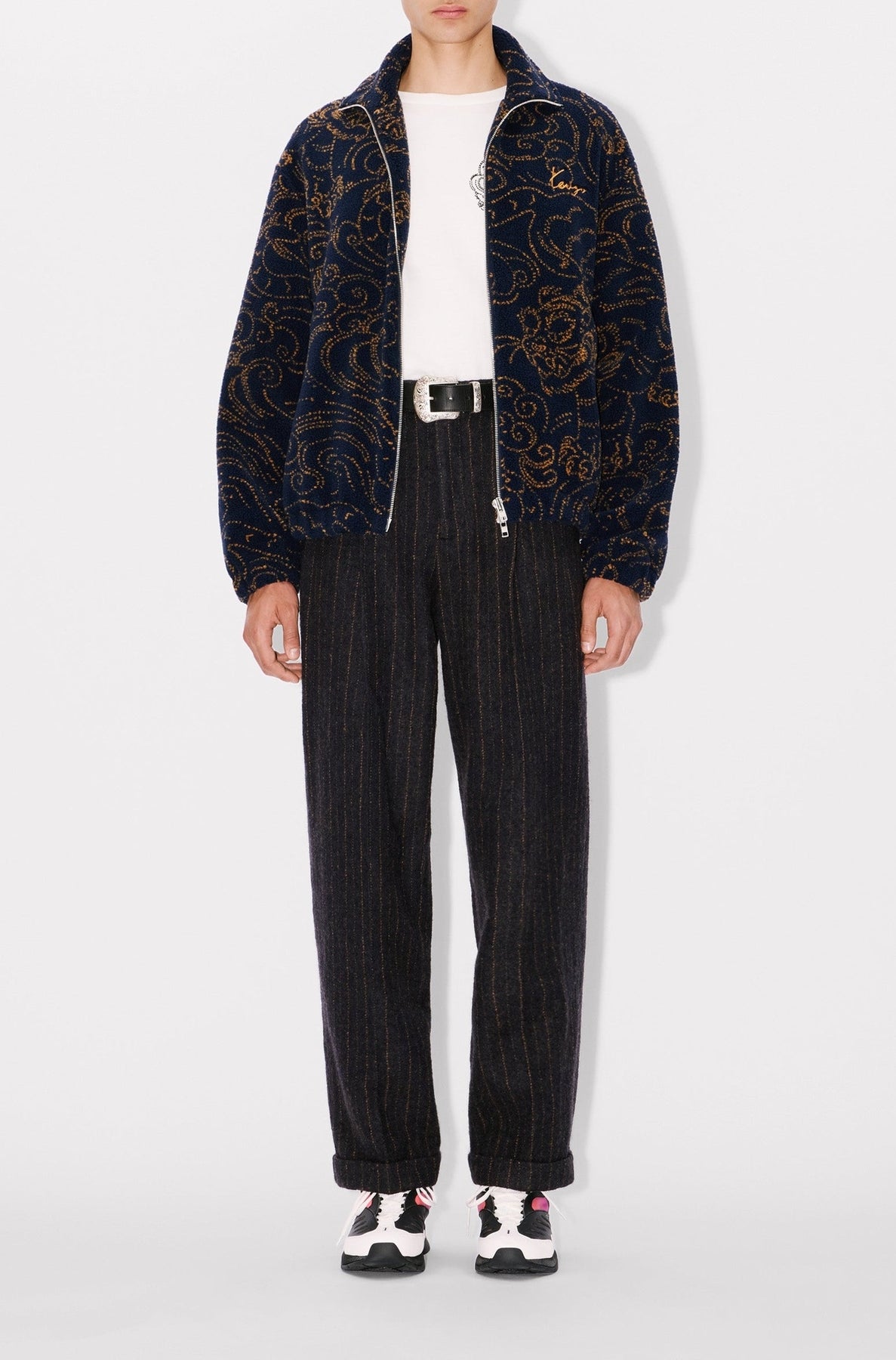 Pleated straight wool suit trousers - Blue Black