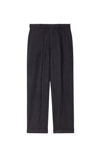 Pleated straight wool suit trousers - Blue Black