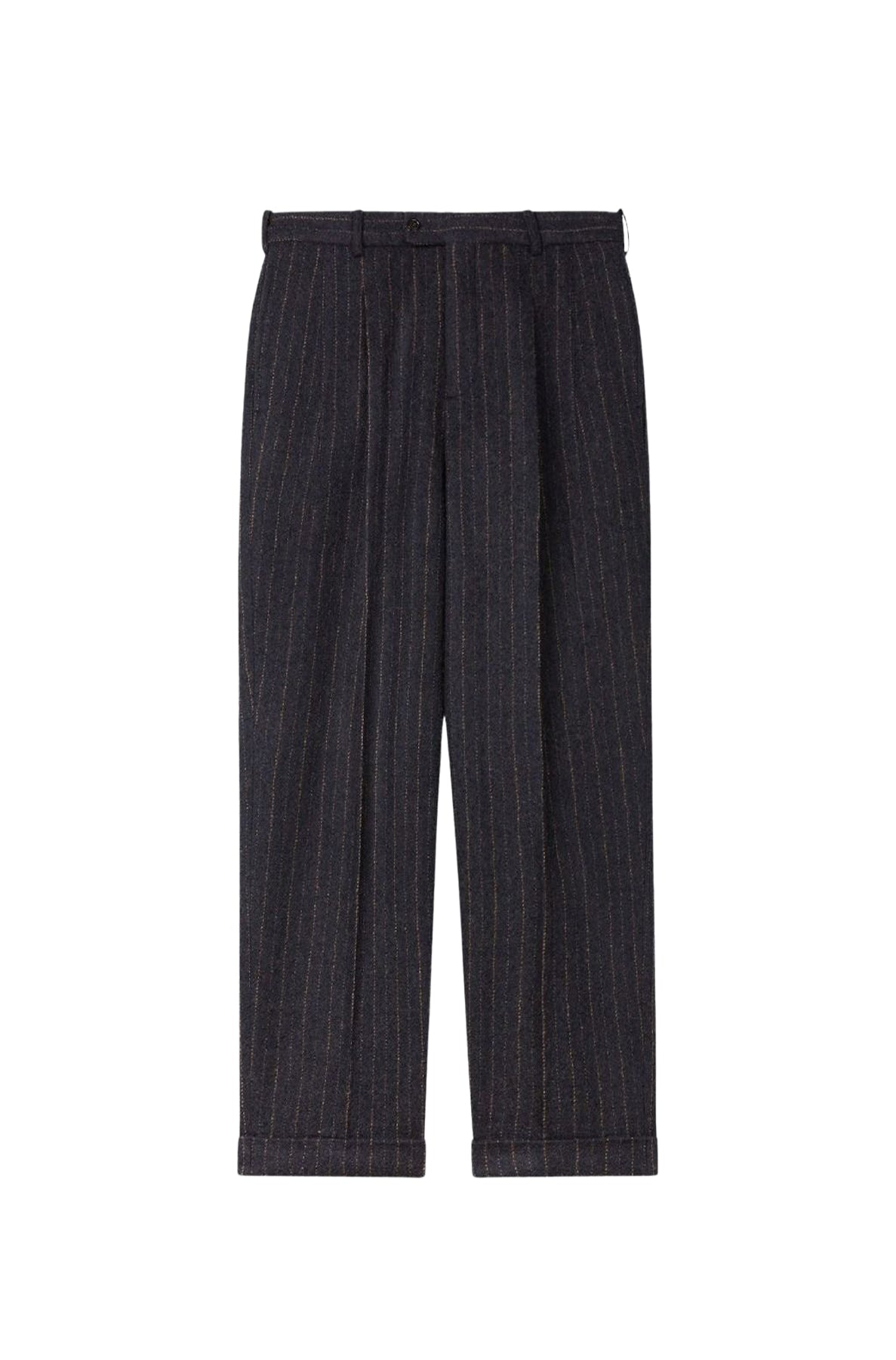Pleated straight wool suit trousers - Blue Black