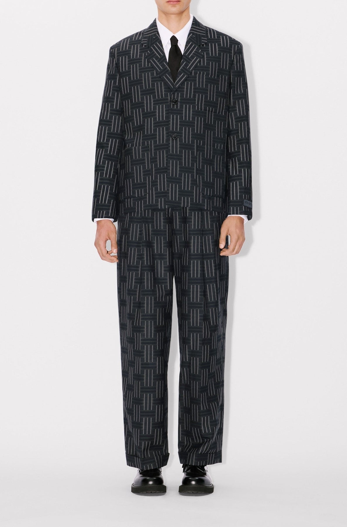 Kenzo Weave Pleated Straight-leg Wool Tailored Pants - Black