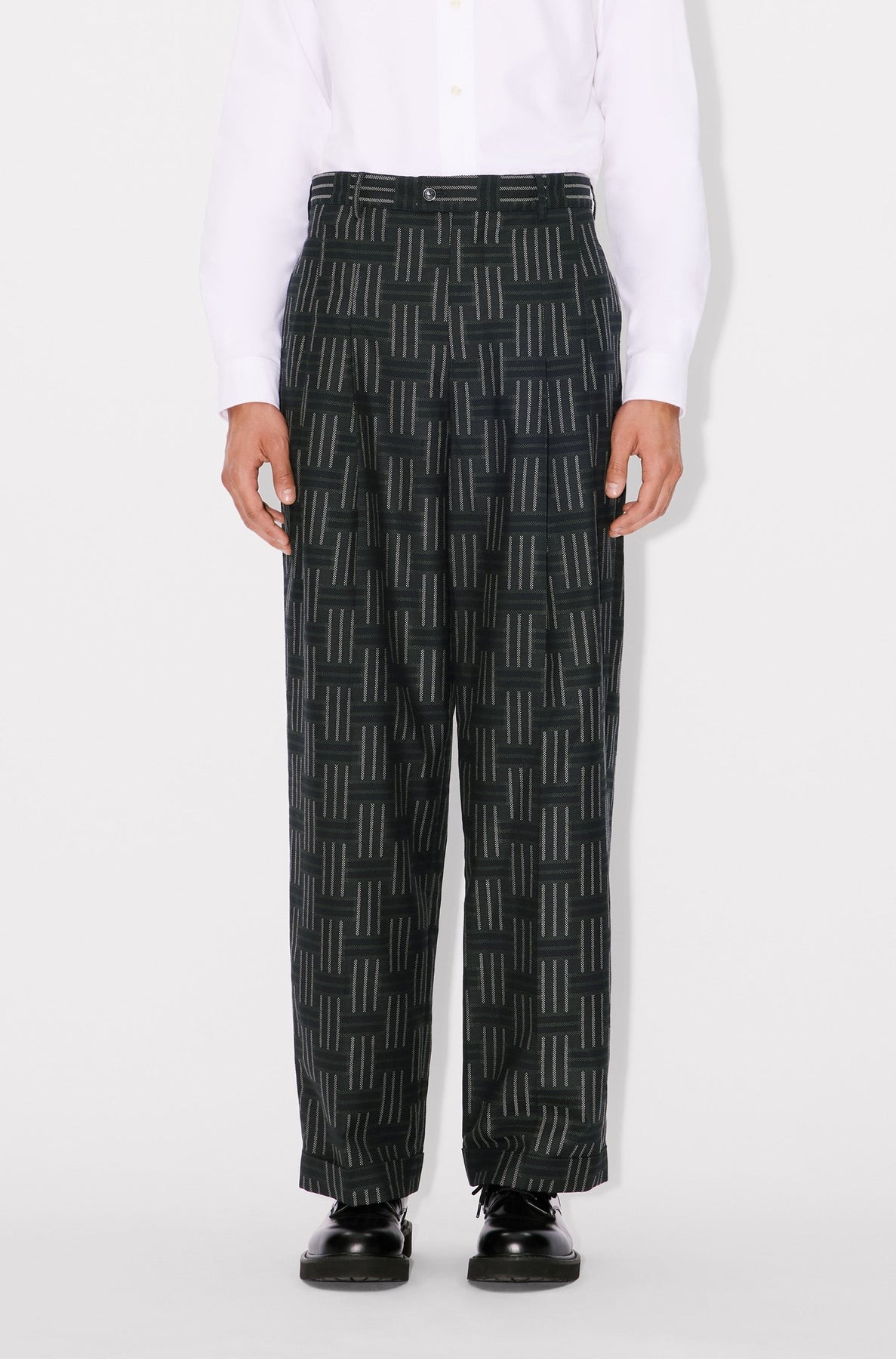 Kenzo Weave Pleated Straight-leg Wool Tailored Pants - Black