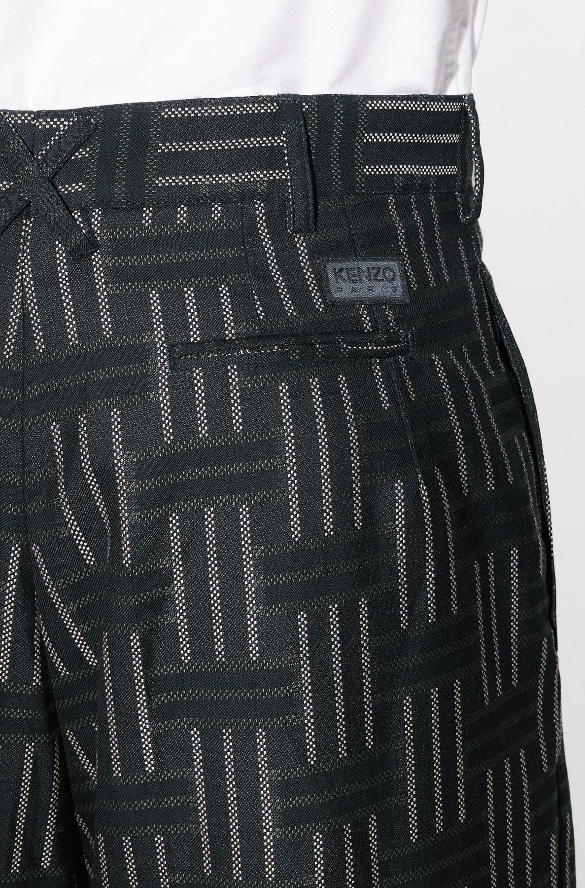 Kenzo Weave Pleated Straight-leg Wool Tailored Pants - Black