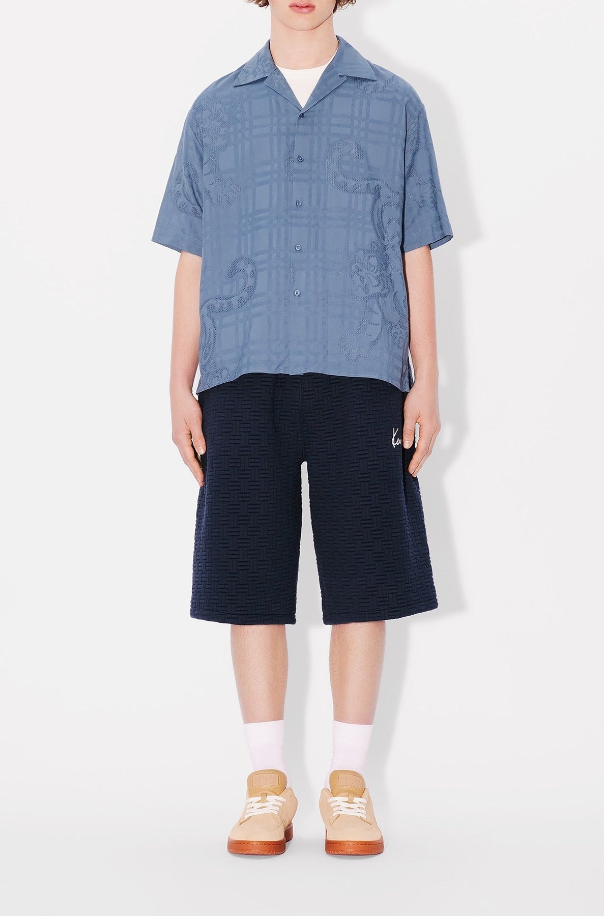 Kenzo Weave oversize embroidered shorts - Blue Black