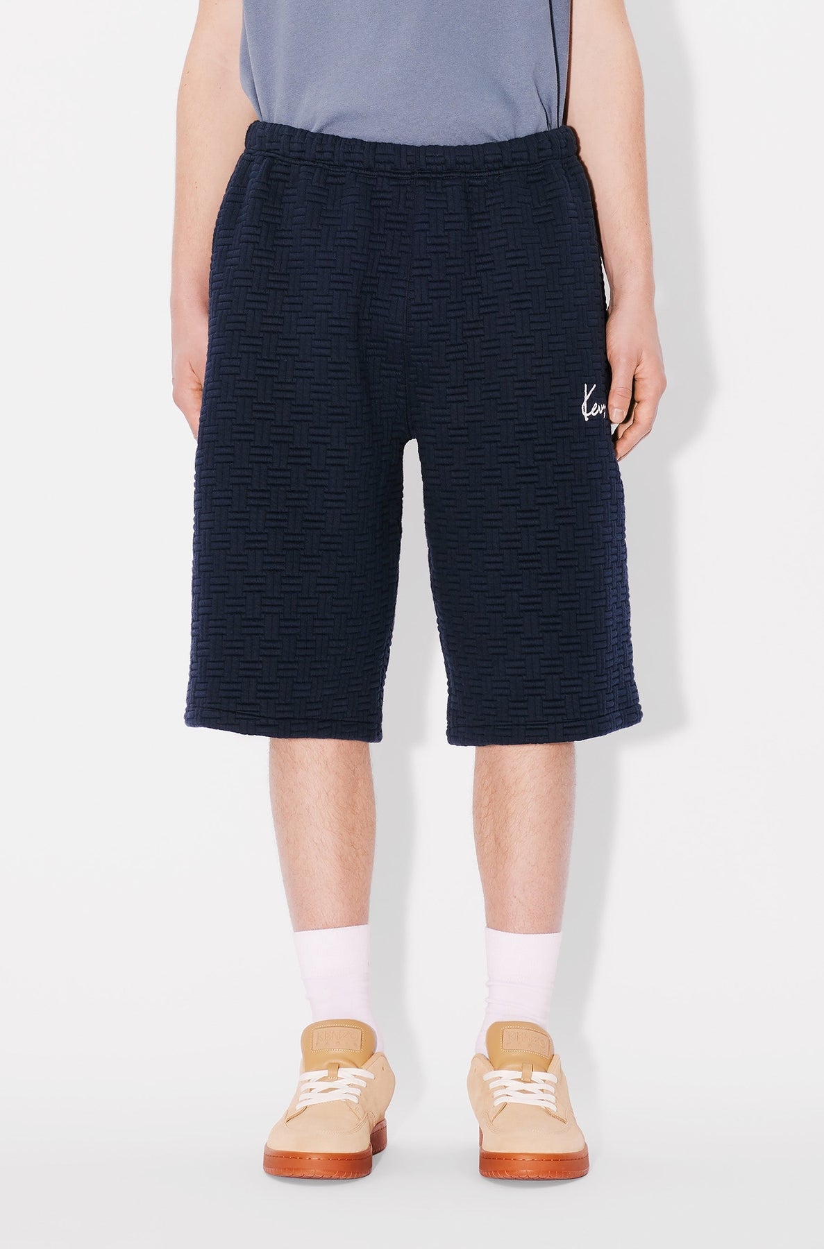 Kenzo Weave oversize embroidered shorts - Blue Black