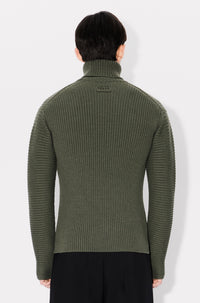 Pull brodé à col roulé en laine - Dark Khaki