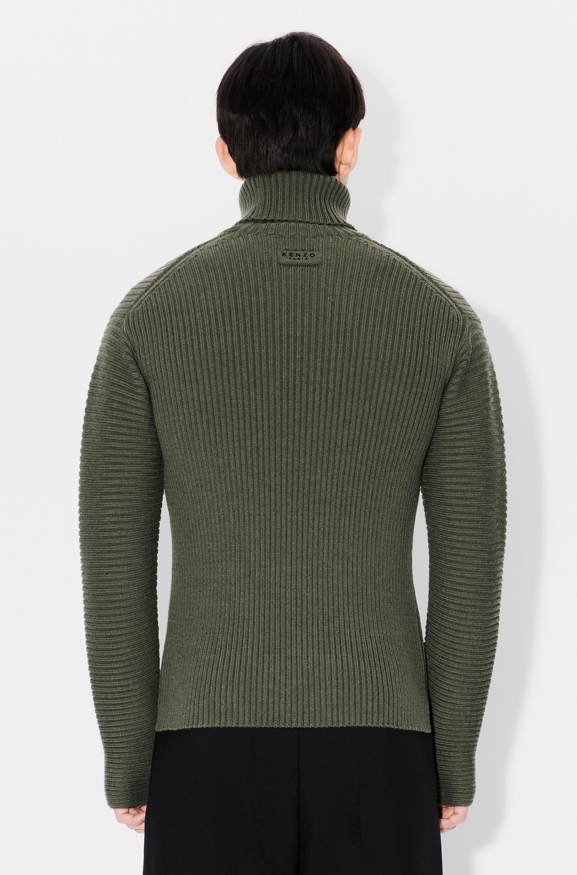 Pull brodé à col roulé en laine - Dark Khaki