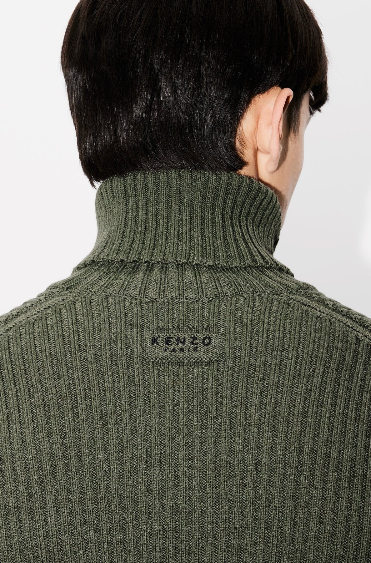 Pull brodé à col roulé en laine - Dark Khaki