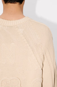 Pull en maille torsadé crocheté à la main - Beige