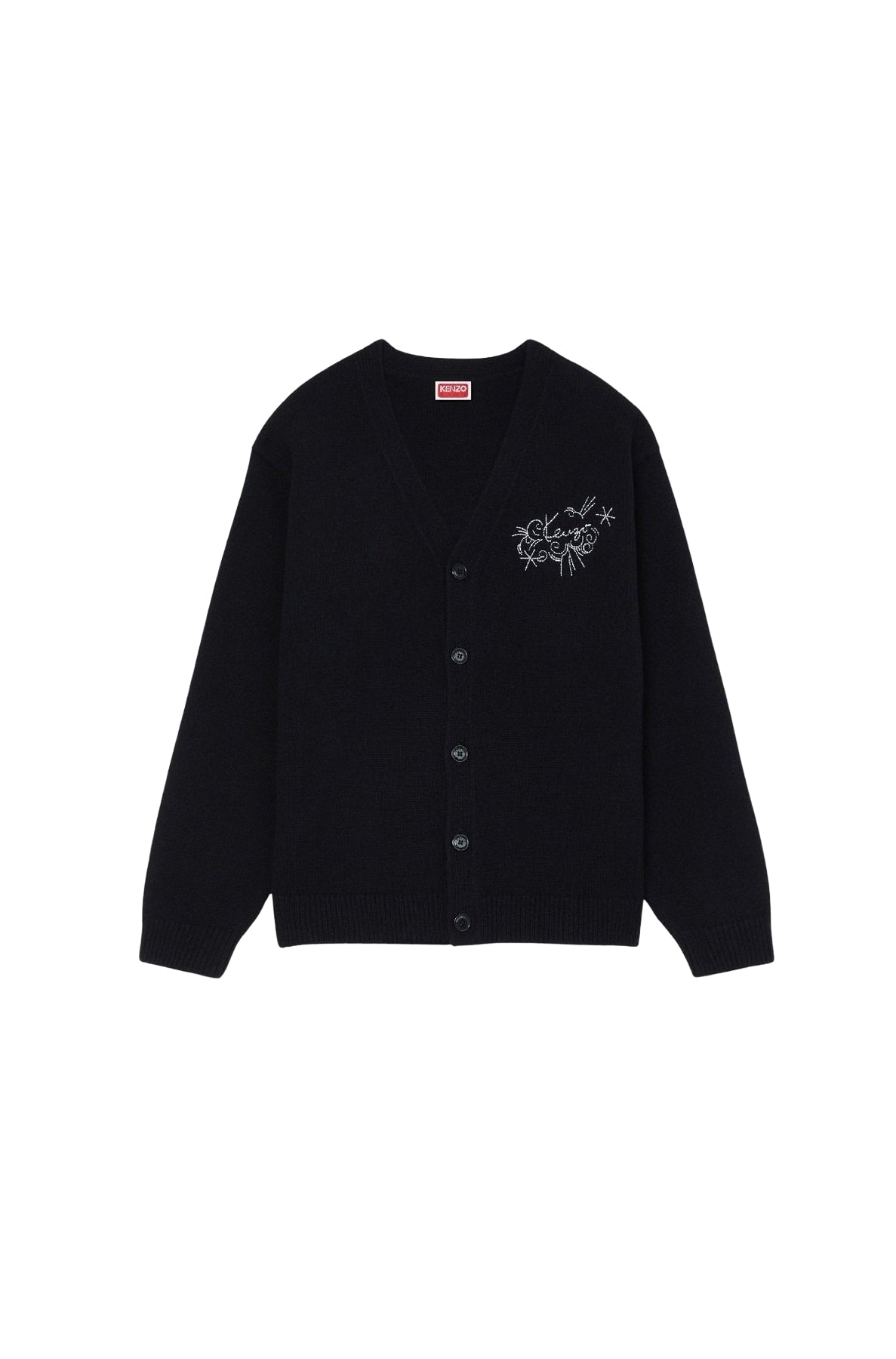 Cardigan brodé Kenzo Star Tiger en laine - Black