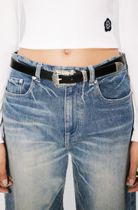Kenzo Buckle Leather Western Belt - Black