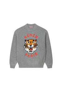 Pull brodé Lucky Tiger en laine - Stone Grey