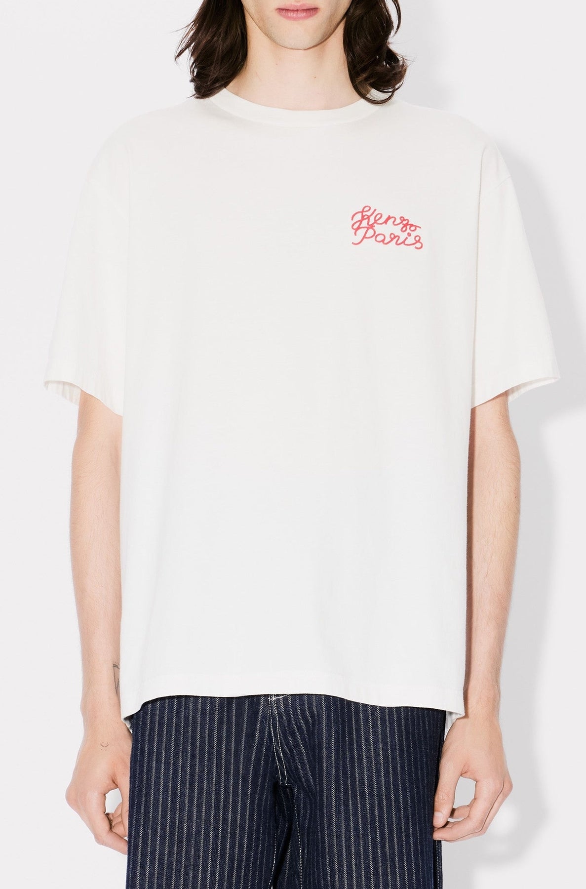Oversized embroidered T-shirt Kenzo Jungle Heart - Off White