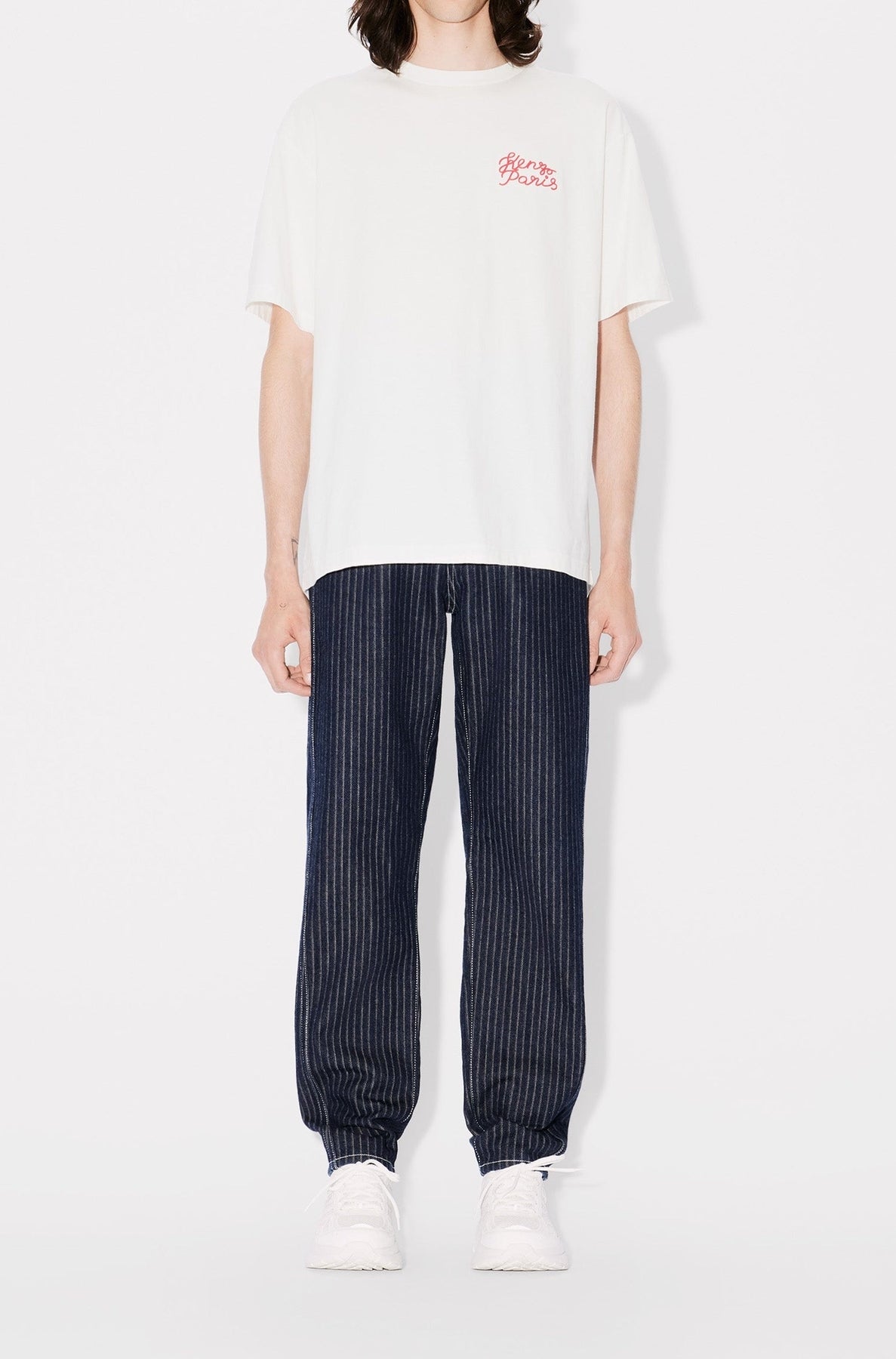 Oversized embroidered T-shirt Kenzo Jungle Heart - Off White