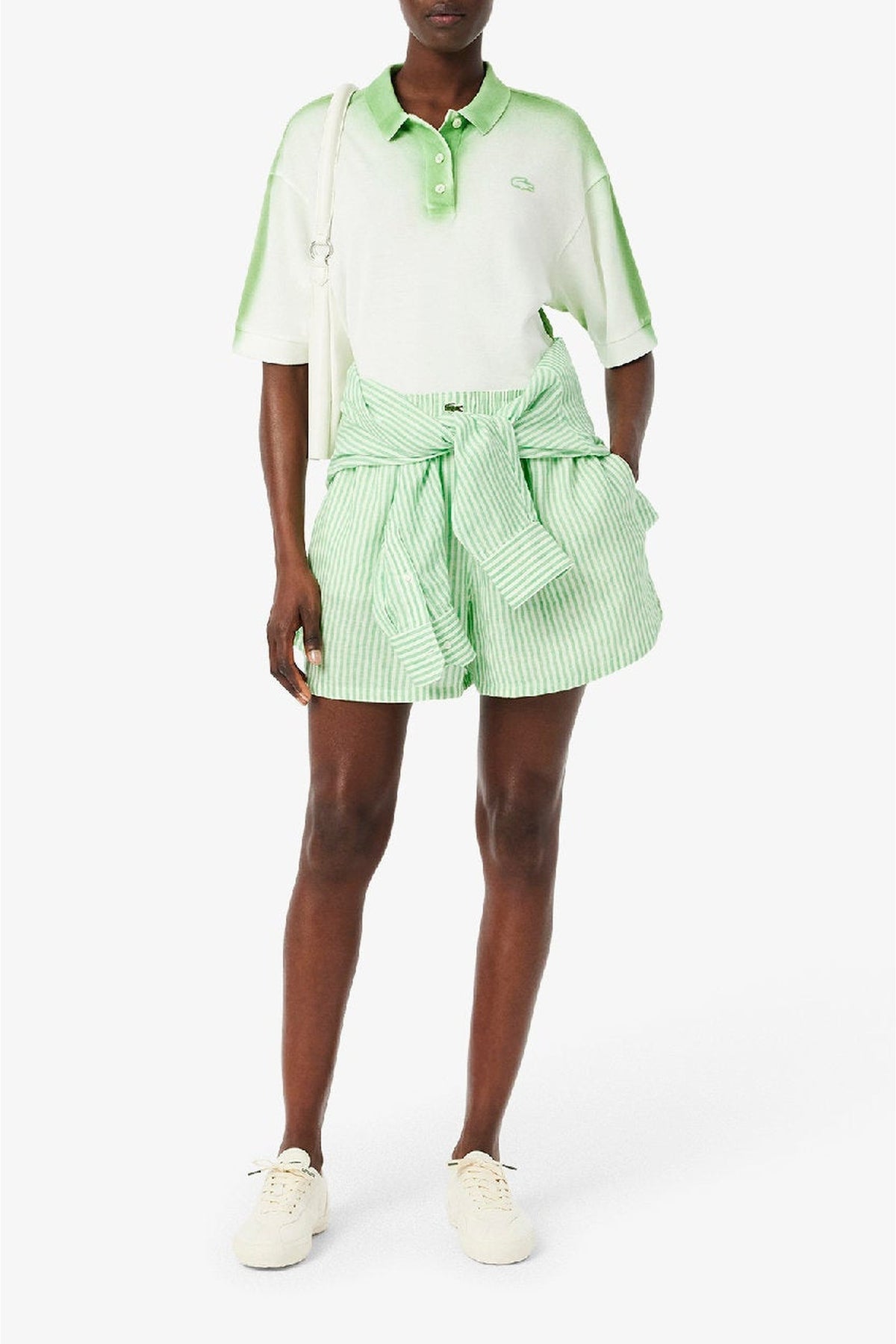 Short ample rayé en lin - Blanc & Peppermint