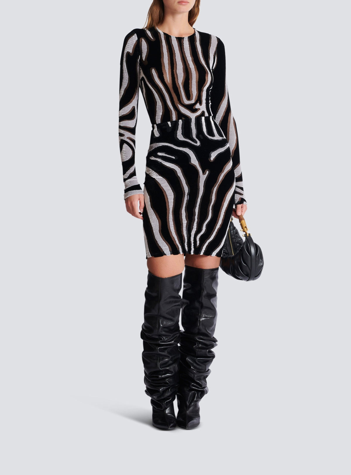 Fitted zebra velvet top - Black & White