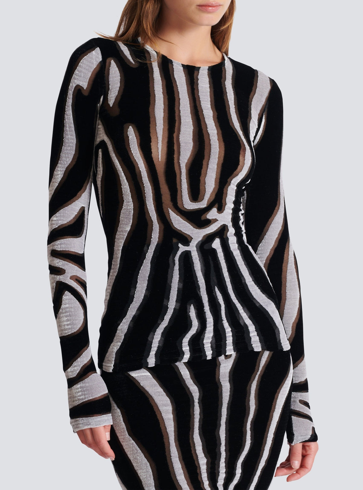 Fitted zebra velvet top - Black & White