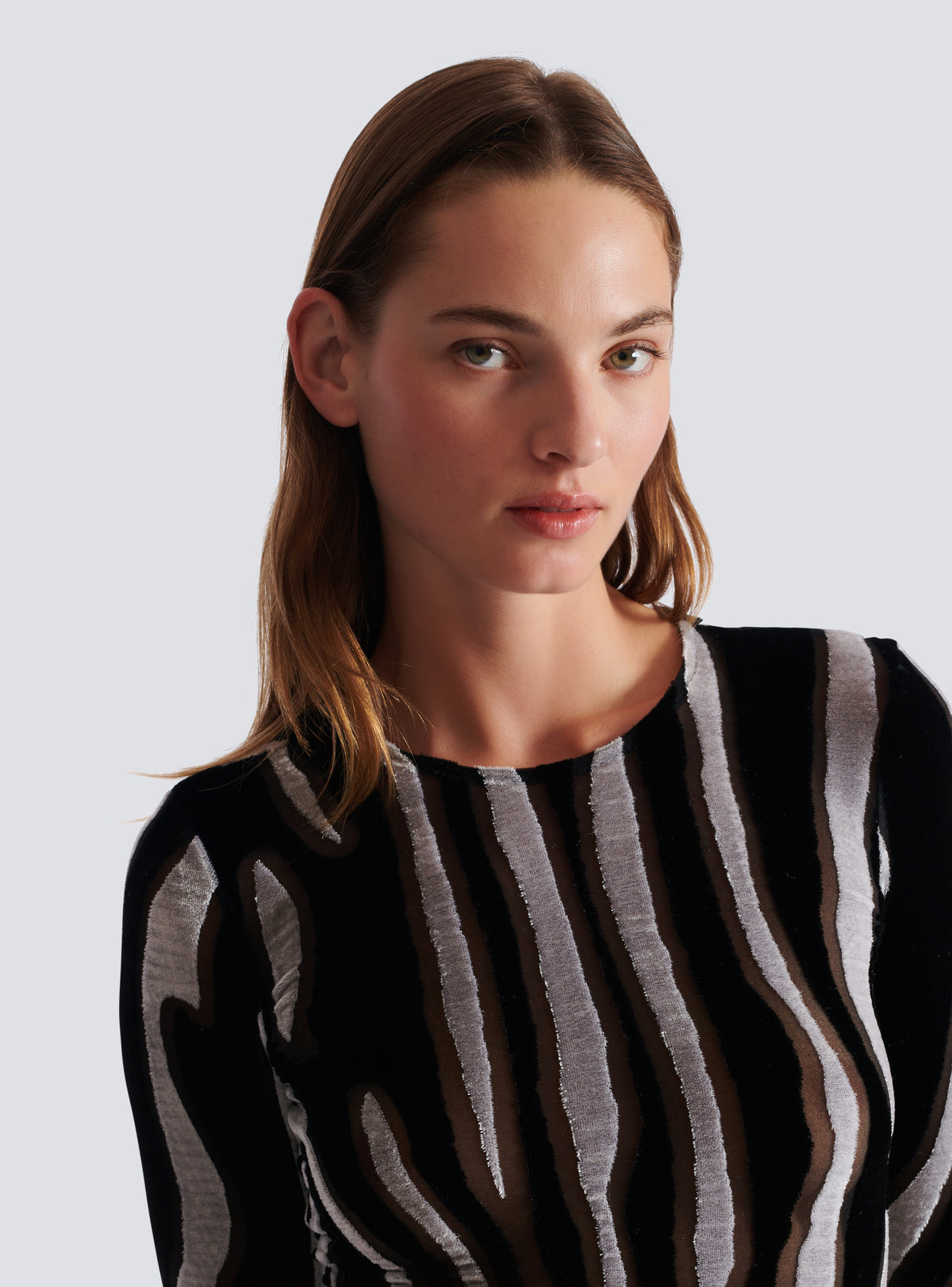 Top ajusté en velours zébré - Noir & Blanc
