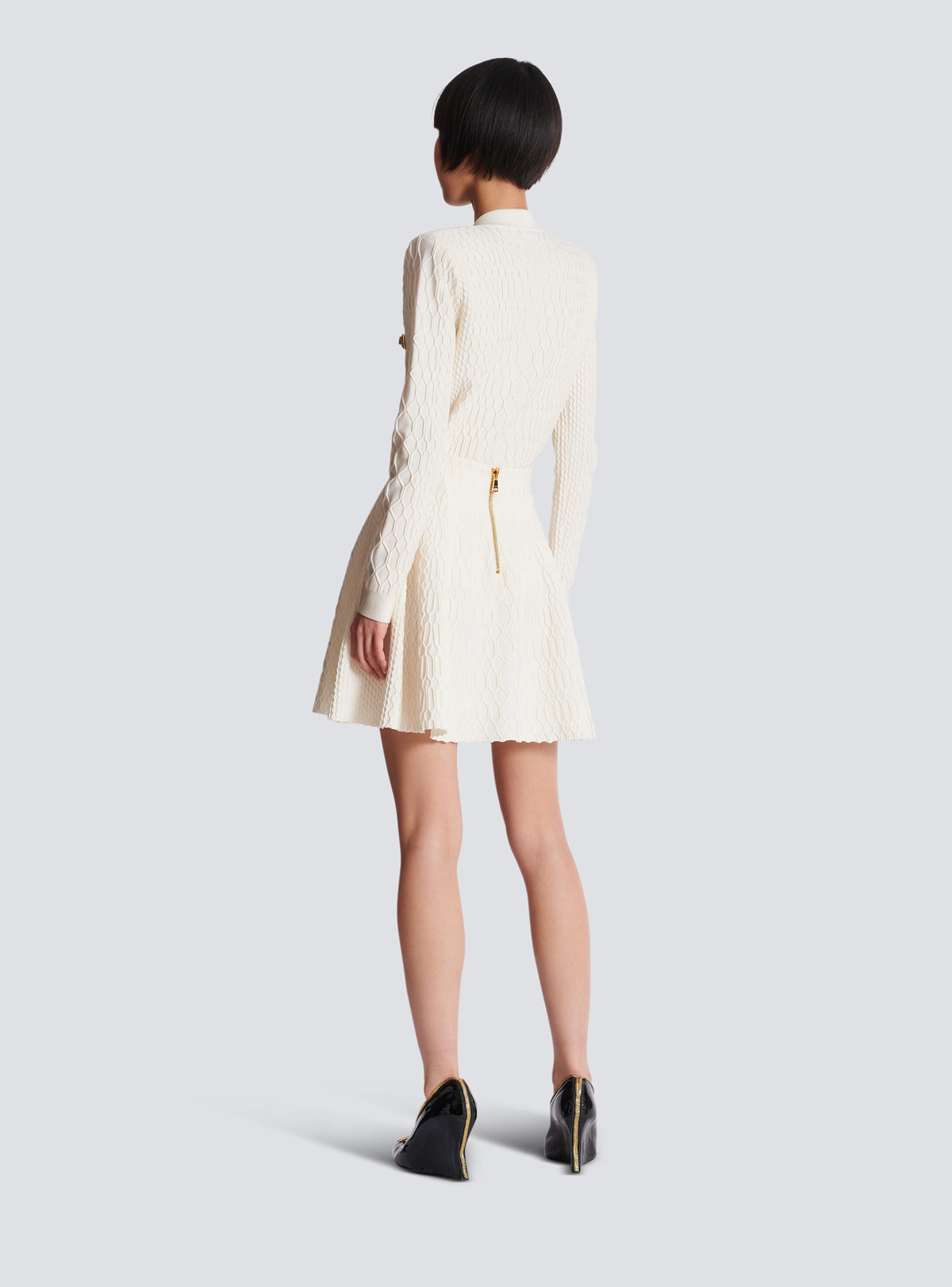 Jupe patineuse en maille croco - Naturel