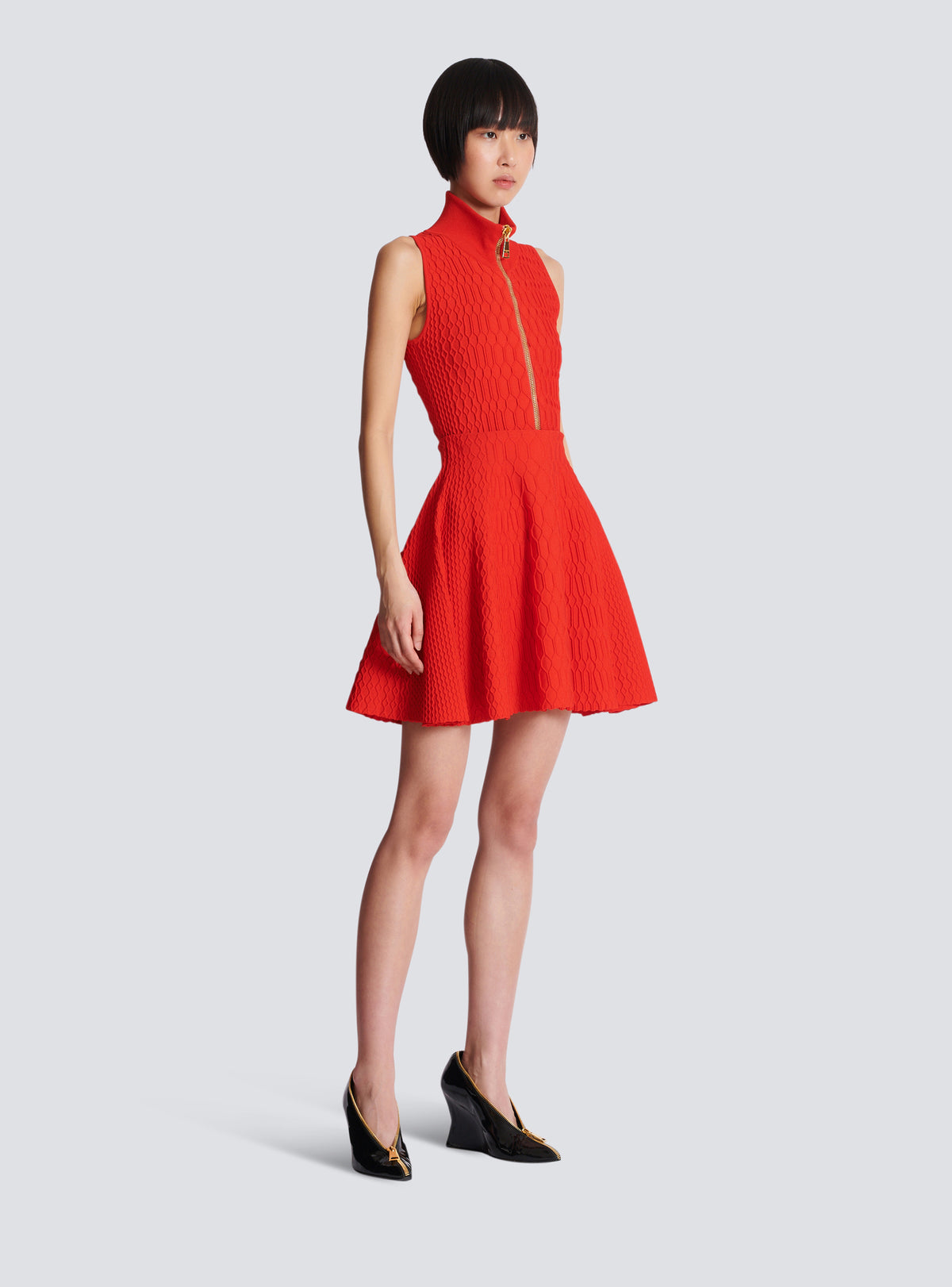 Jupe patineuse en maille croco - Rouge