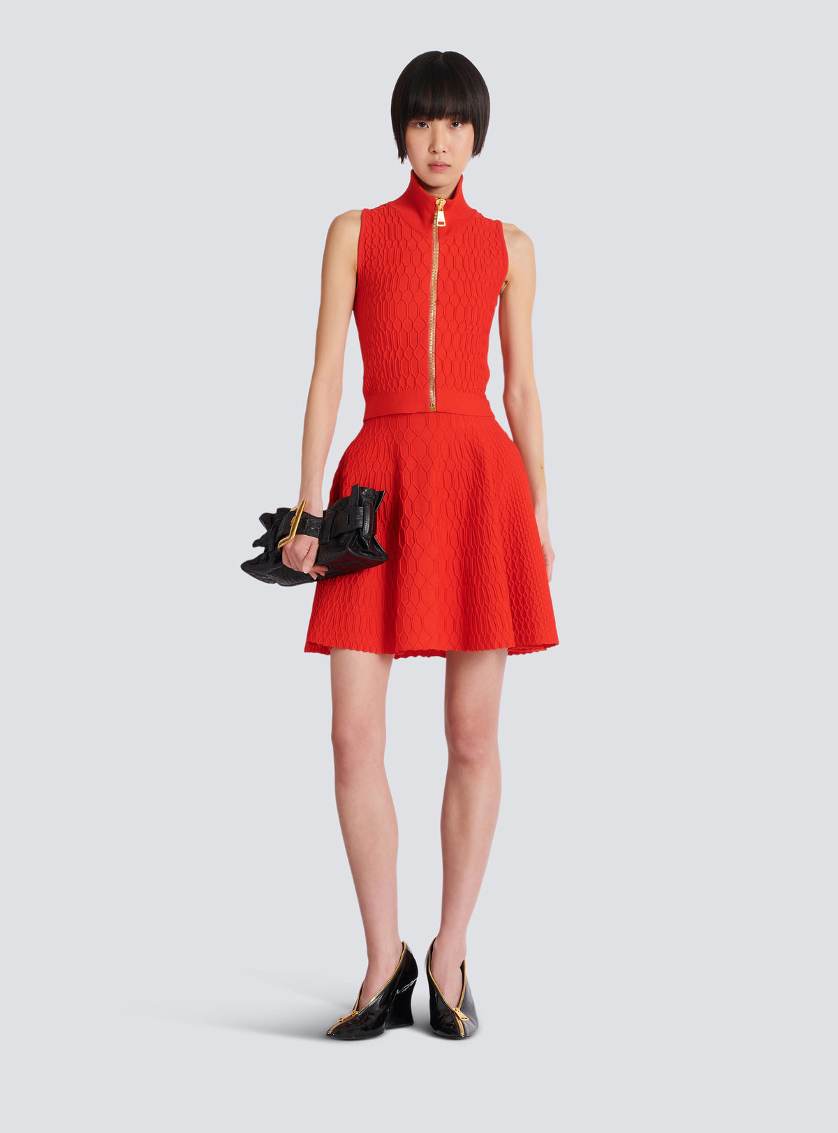 Jupe patineuse en maille croco - Rouge