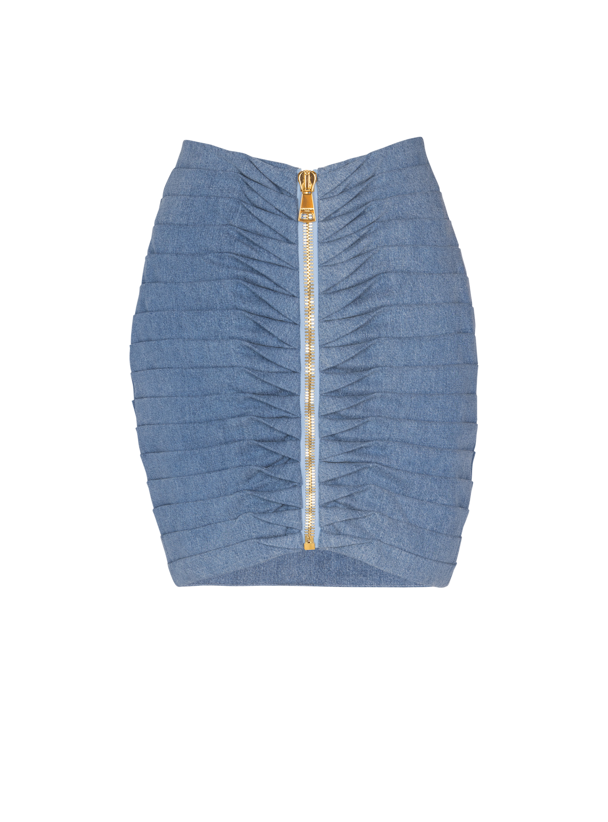 Jupe courte en jean plissée à fermeture éclair - Bleu Jean Délavé