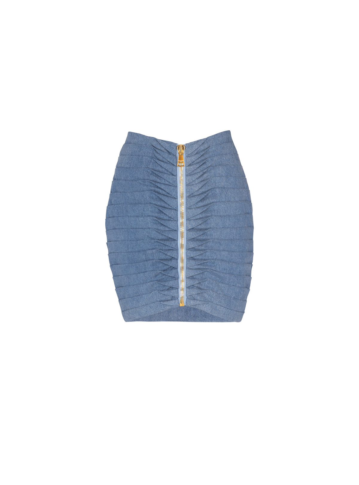 Jupe courte plissée en denim - Bleu Jean Délavé