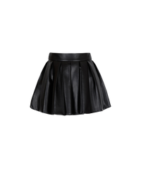 Jupe courte plissée en cuir synthétique - Noir