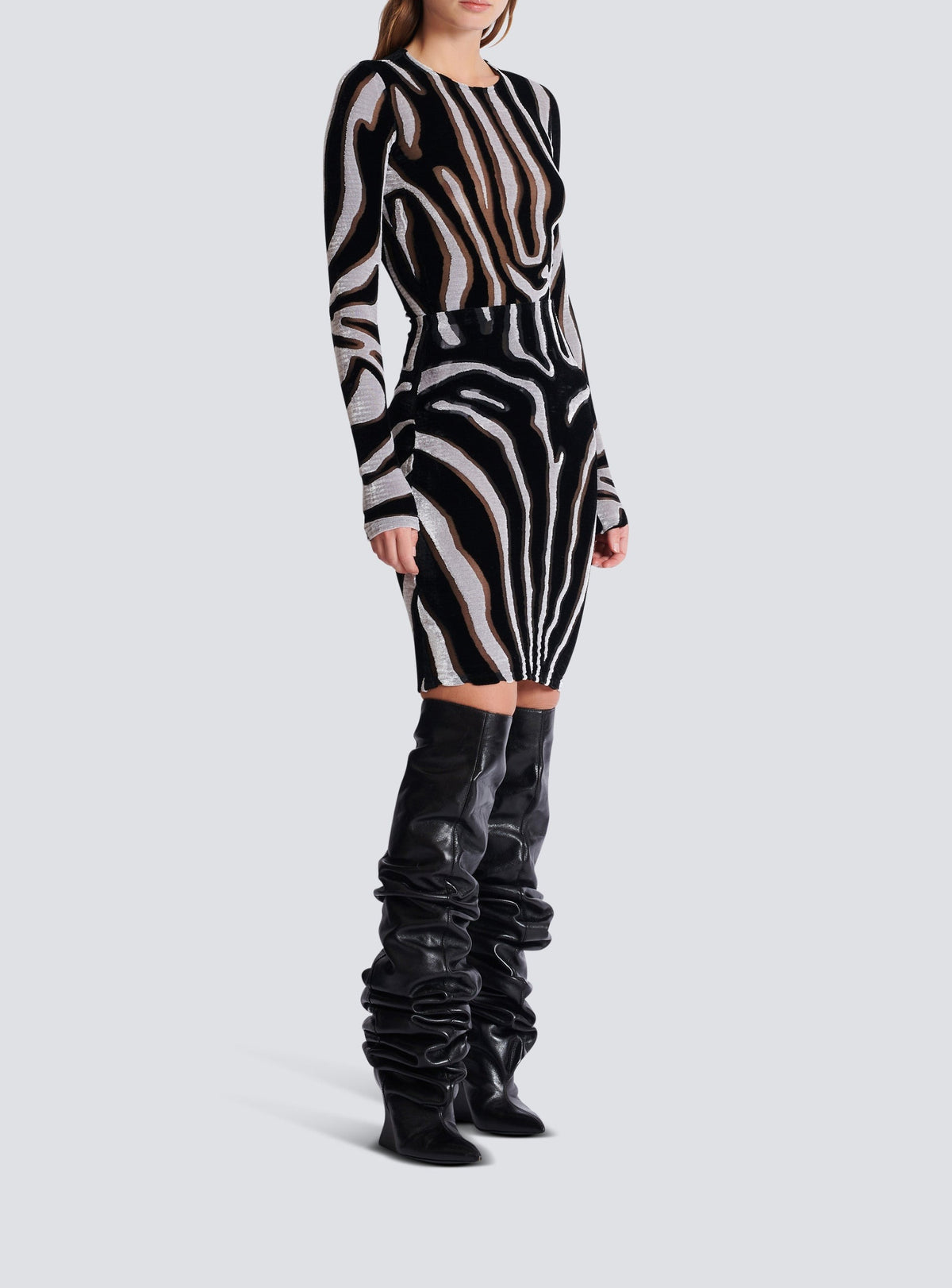 Zebra velvet pencil midi skirt - Black & White