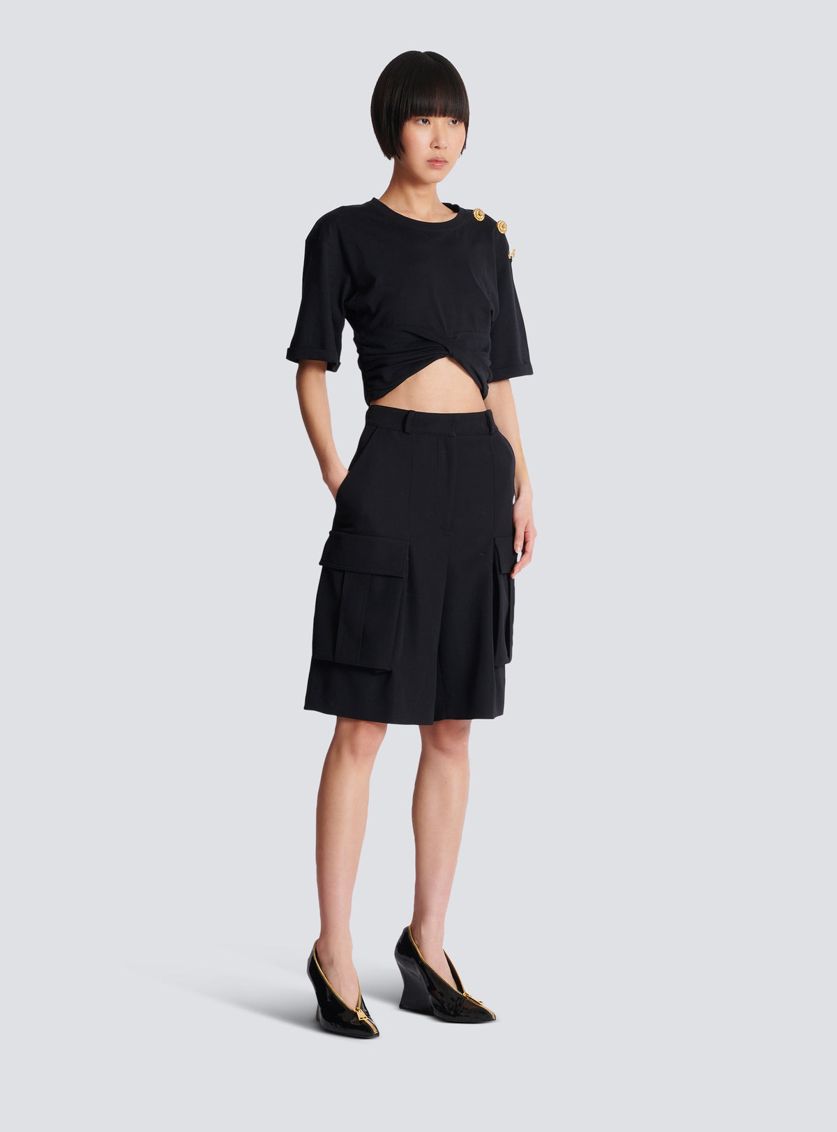 Bermuda en laine grain de poudre - Noir
