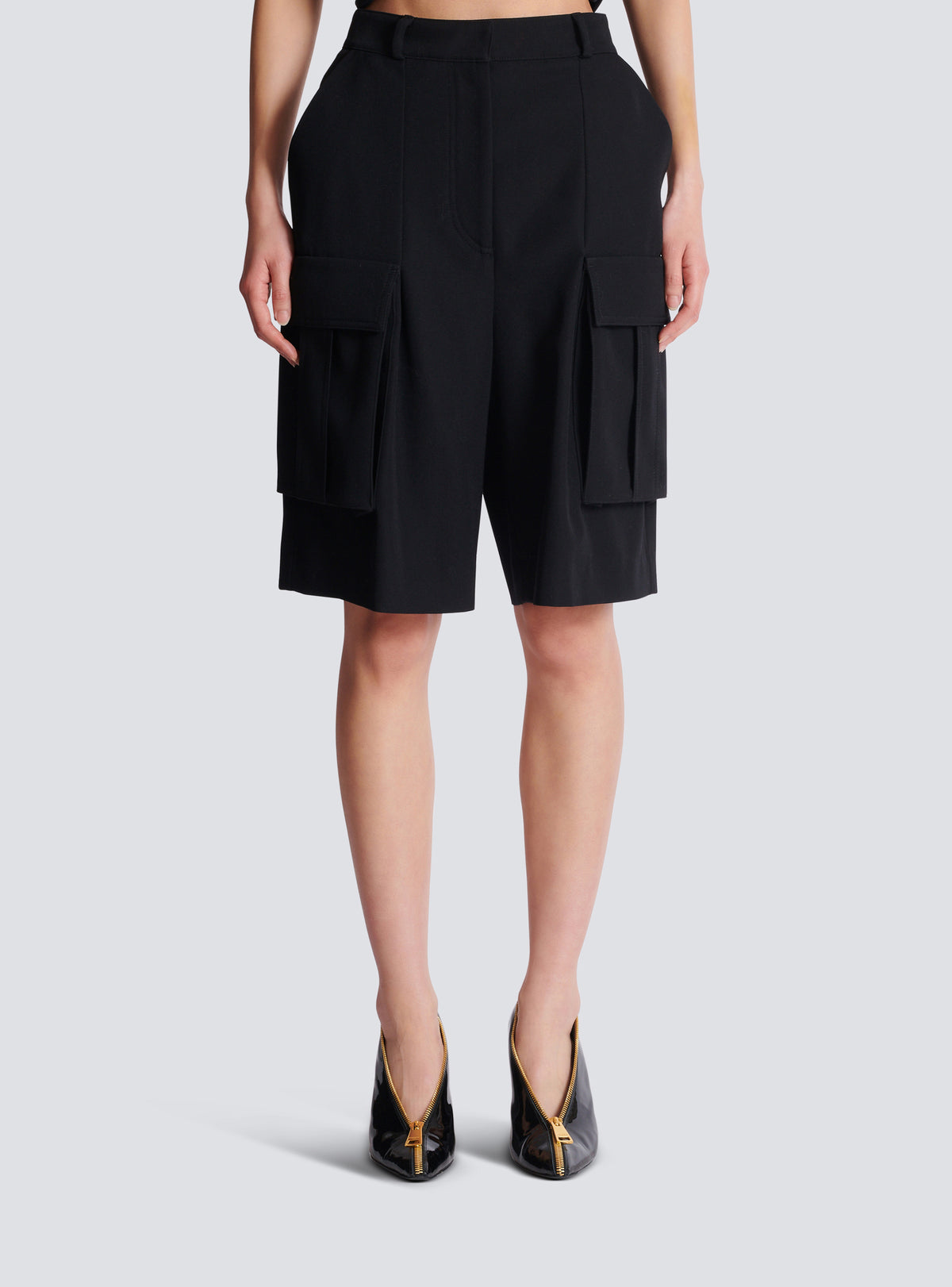 Bermuda en laine grain de poudre - Noir