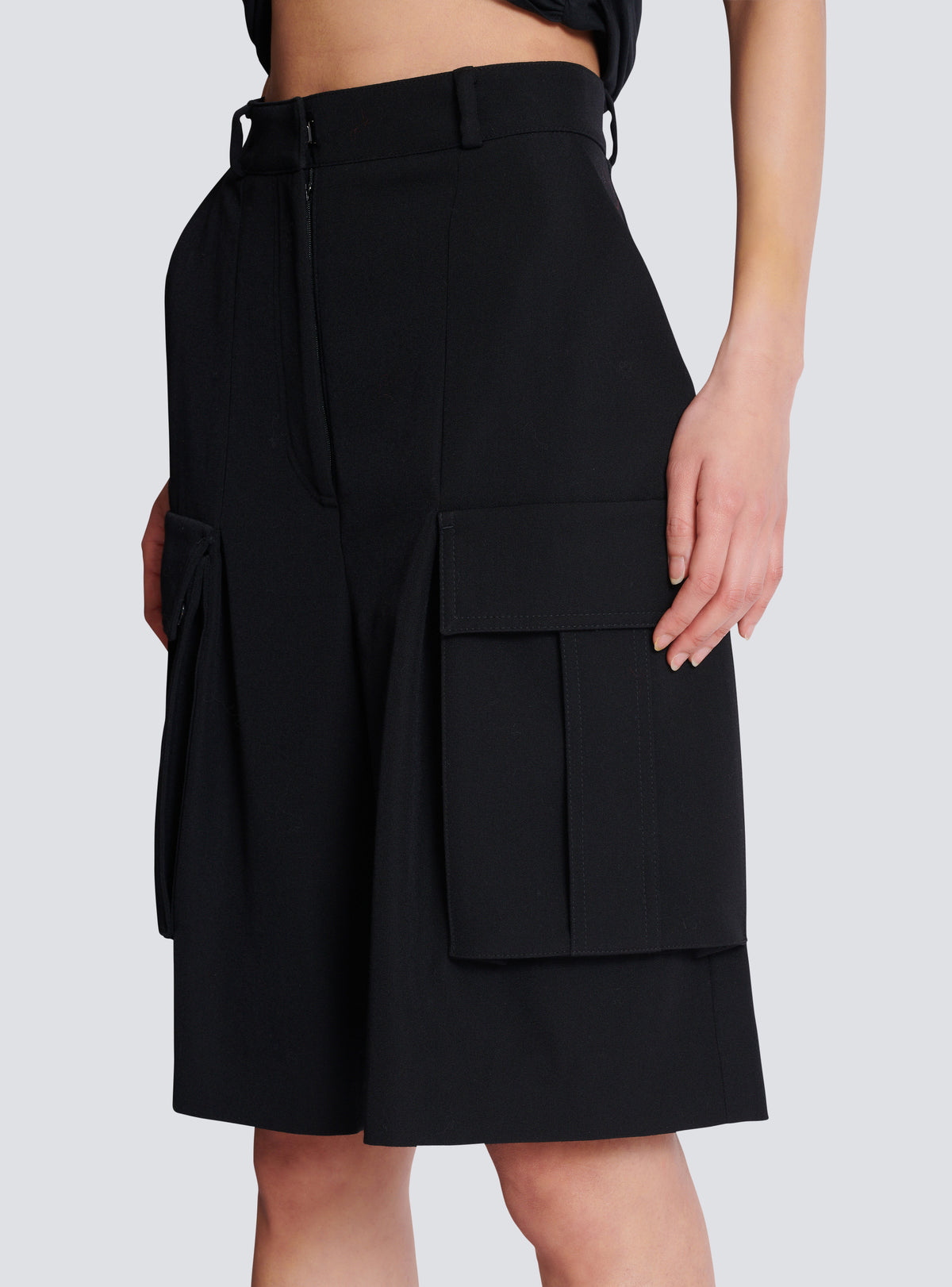 Bermuda en laine grain de poudre - Noir