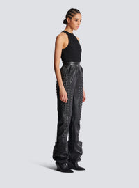 Pantalon croco en cuir éco embossé - Noir