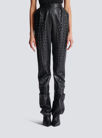 Pantalon croco en cuir éco embossé - Noir